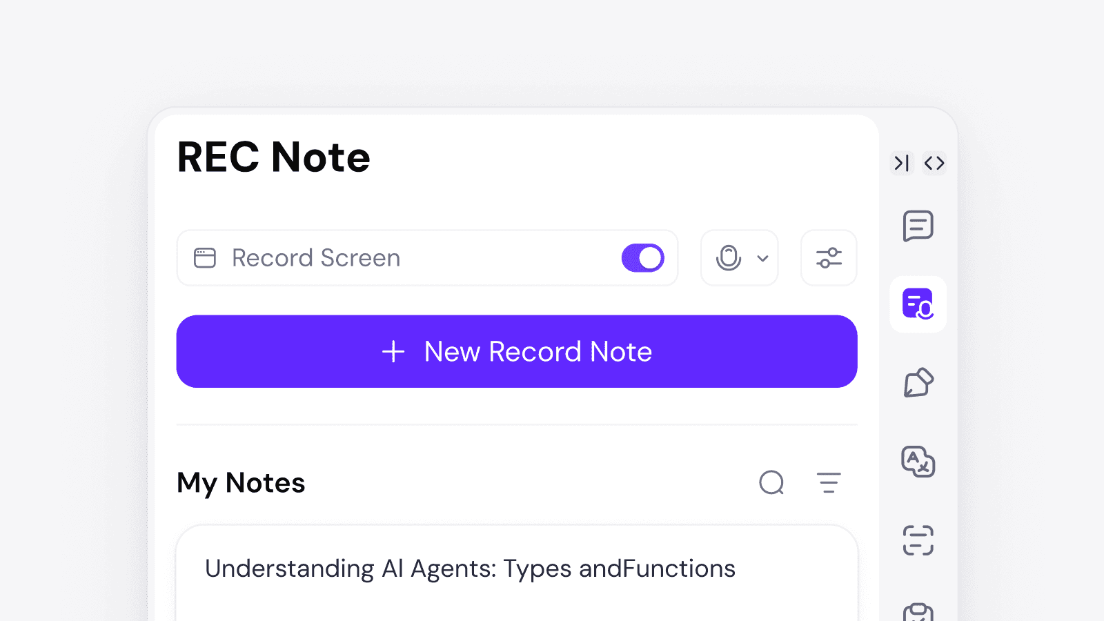Klicken Sie auf 'Neue REC-Notiz erstellen', um Meetings mit Live-Meeting-Transkription aufzuzeichnen.