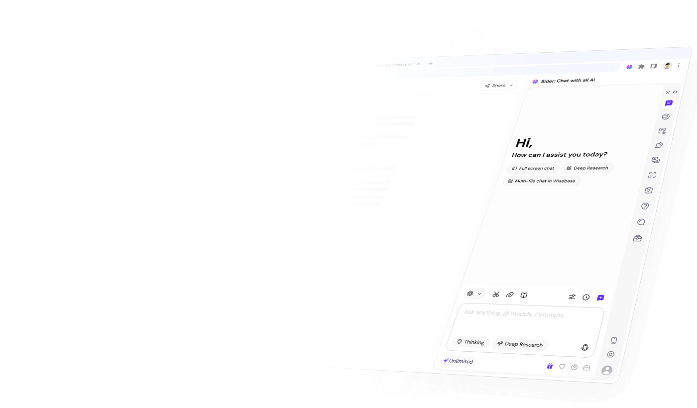 Sider AI sidebar interface shown on a web page