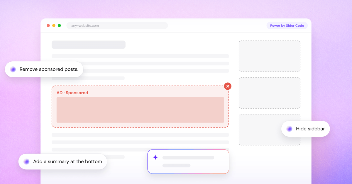 Sider Code — Describe what you want changed on any site. Sider Code rewrites it with AI — and the…